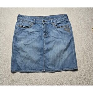Eddie Bauer Womens Denim Mini Skirt Size 10 Medium Wash Embroidered Floral Boho